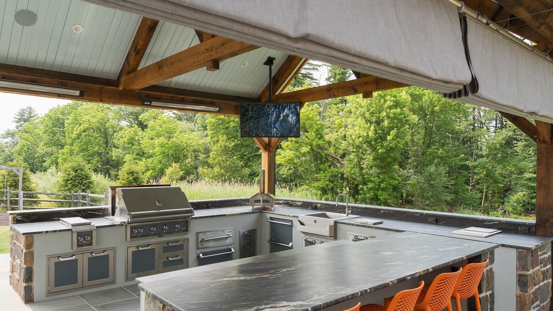 The Entertainment Pavilion in Bucks County, PA Portfolio Image Outdoor TV and Speakers in Covered Pavilion