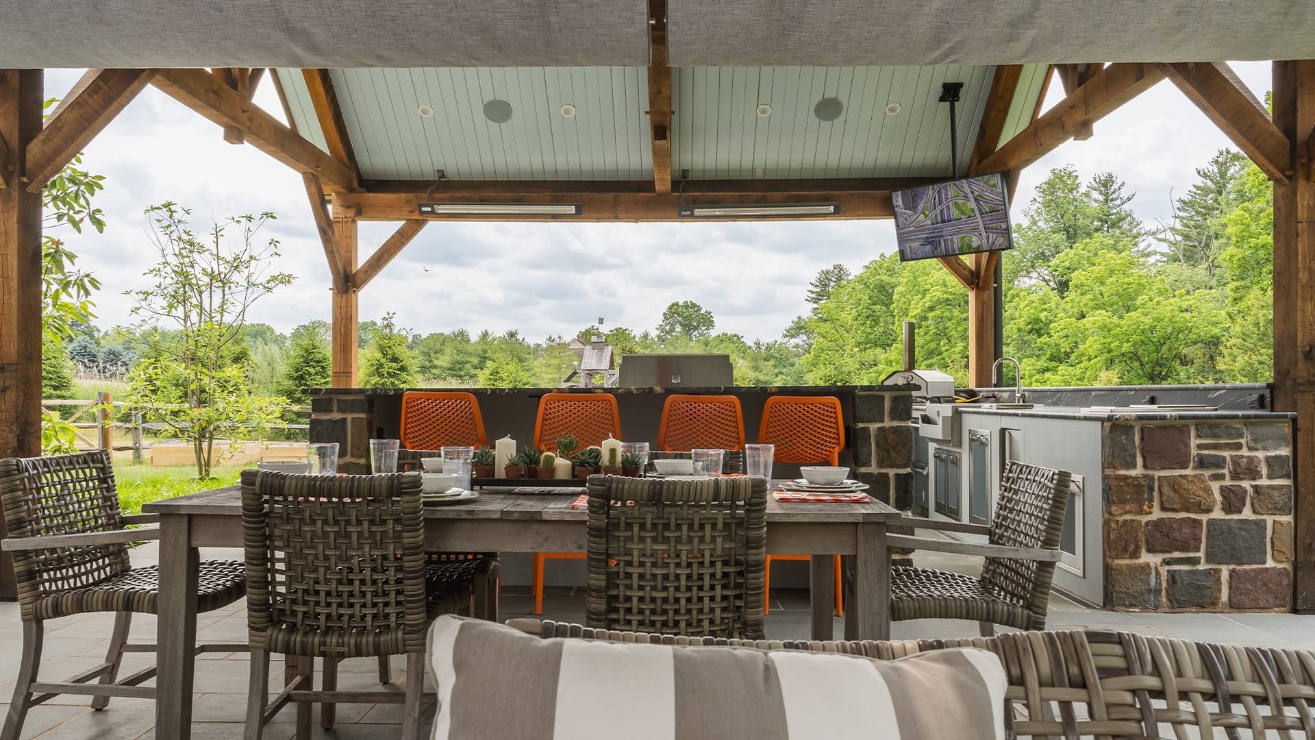 The Entertainment Pavilion in Bucks County, PA Portfolio Image Outdoor TV and Speakers in Covered Pavilion